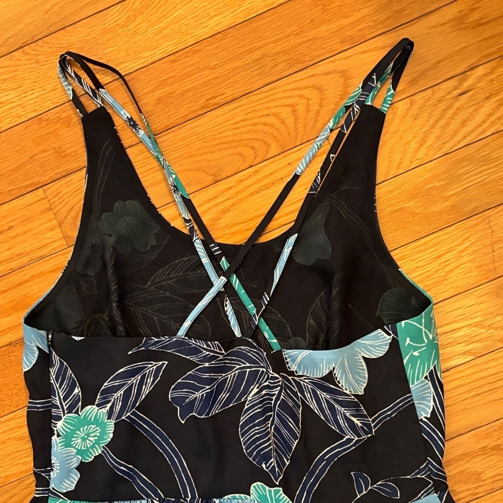 LOFT Navy Dress with Teal and Light Blue Floral Accents - Picture 8 of 8